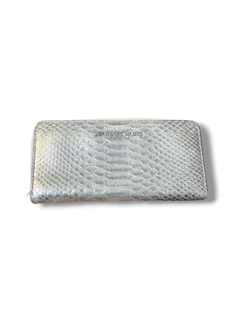 Michael Kors Silver Snake Print Zip-Around Wristlet Wallet